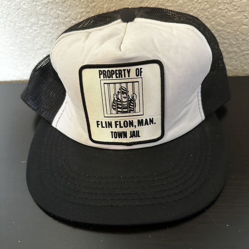Vintage‎ Hat Flin Flon Manitoba Town Jail / Property Of Patch Black White